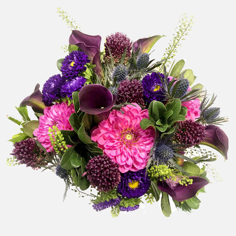 Dark Purple Cala with Touch of Pink Centrepiece Fleuressence 